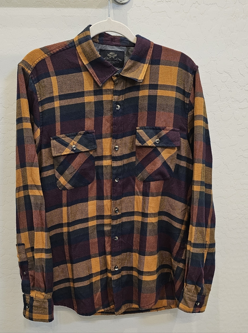 Men's MBX Plaid Button-Down Shirt - Mustard, Navy & Burgundy